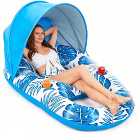 Jasonwell pool float with canopy blue provides shade and relaxed lounging on water.