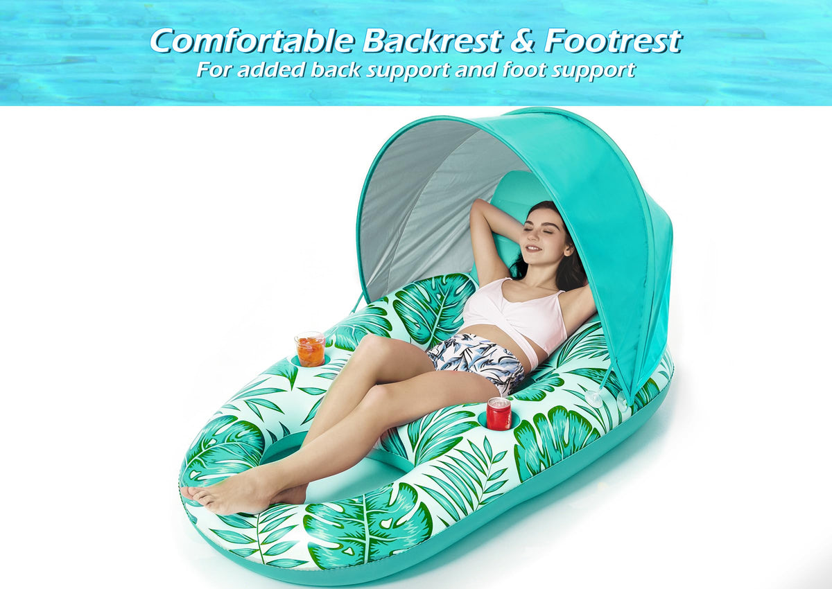 Jasonwell pool float with canopy backrest promotes comfortable, hour-long lounging.