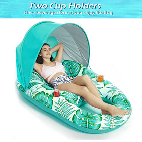 Jasonwell pool float with canopy foot area for splashy cooling feet.