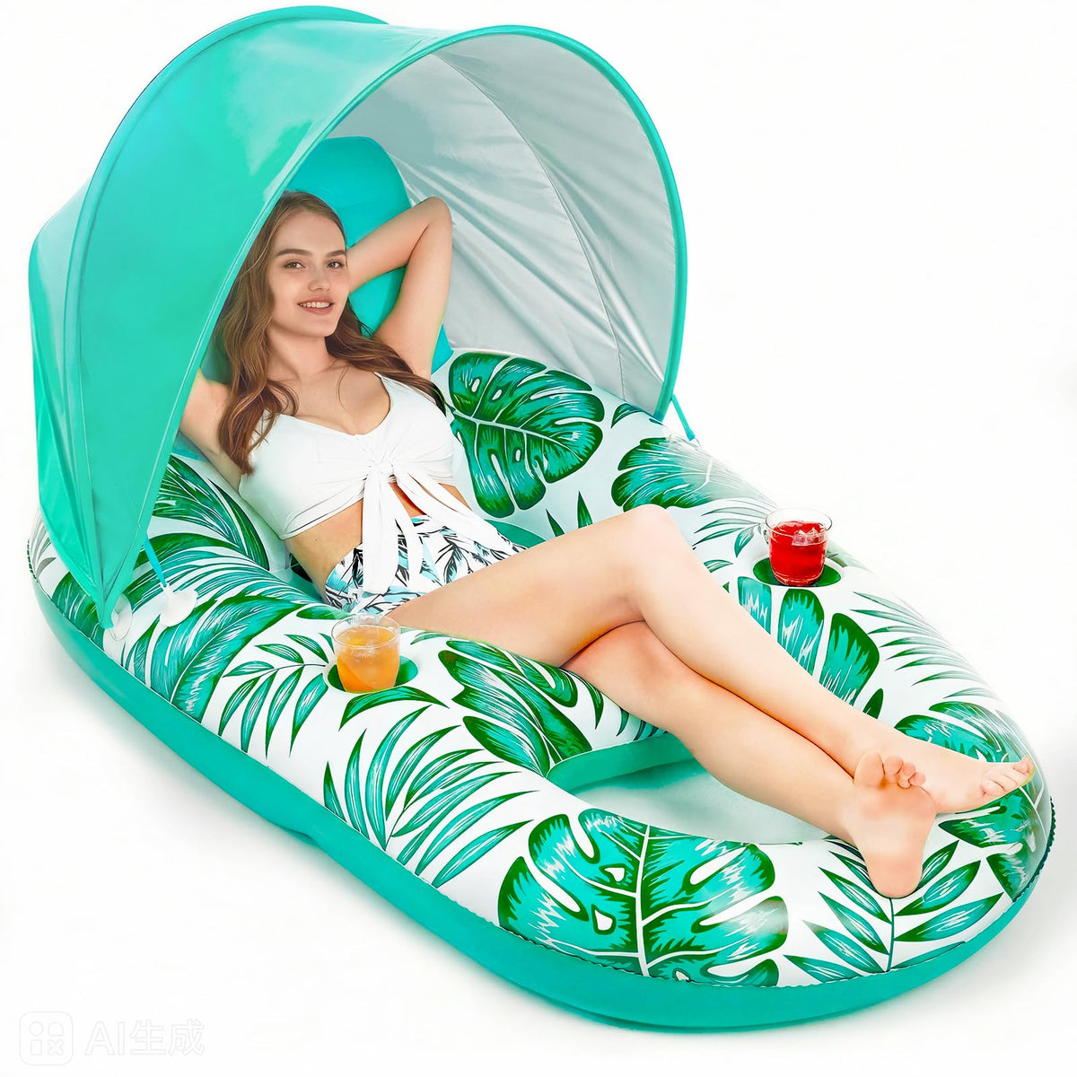 Jasonwell pool float with canopy green overview for easy setup and relaxing lounging.