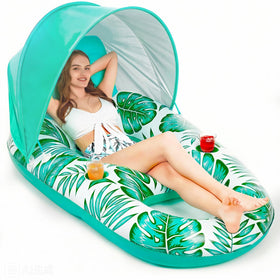 Jasonwell pool float with canopy green overview for easy setup and relaxing lounging.