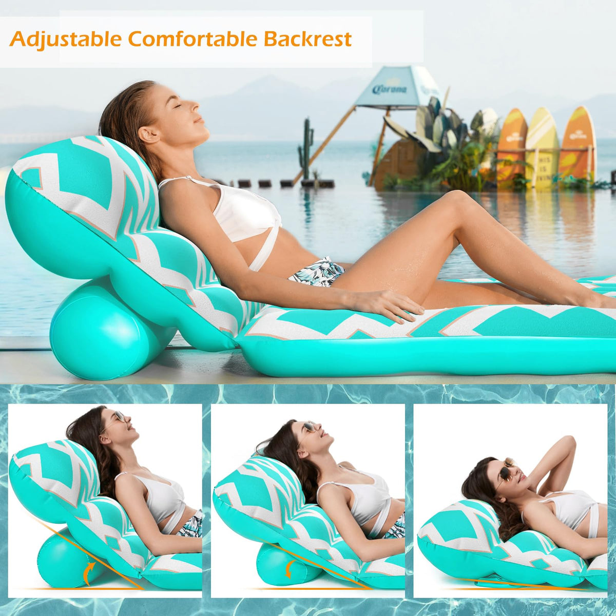 Jasonwell pool lounger in tanning position for sunny days on water