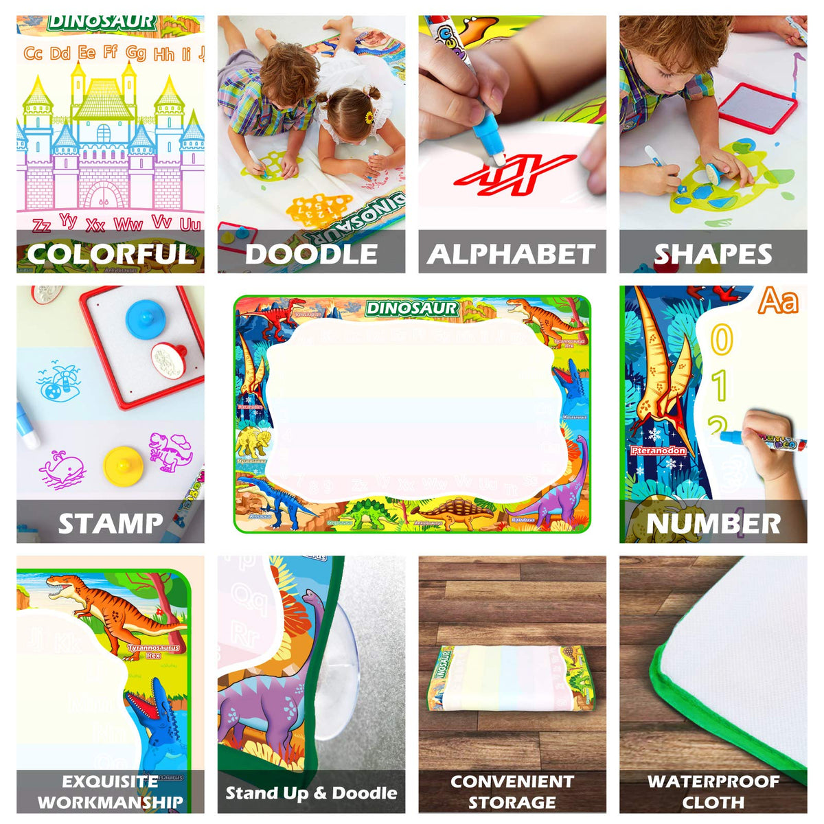 Jasonwell reusable doodle mat wipes clean when water dries.