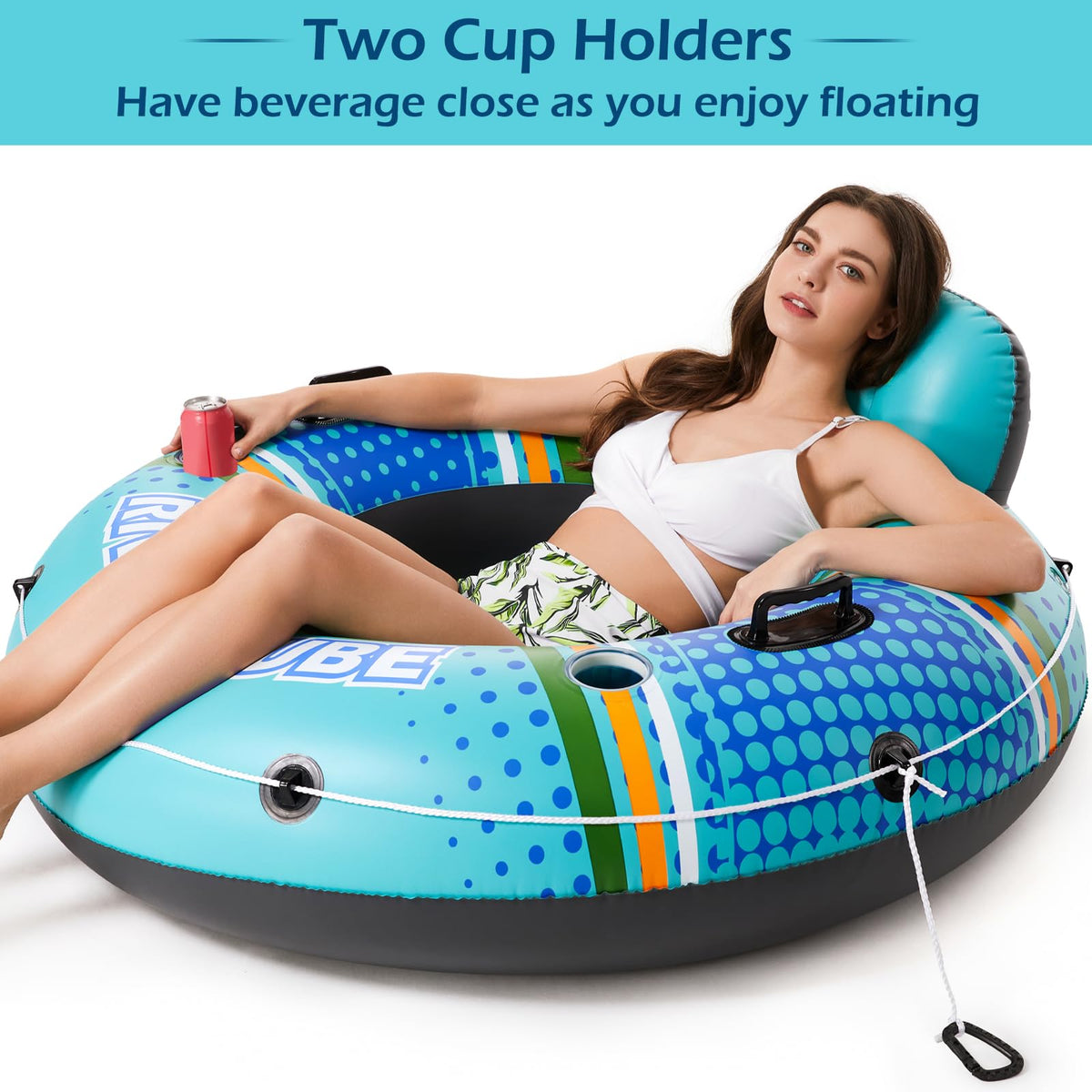 Jasonwell river tube with cup holders keeps drinks within reach.
