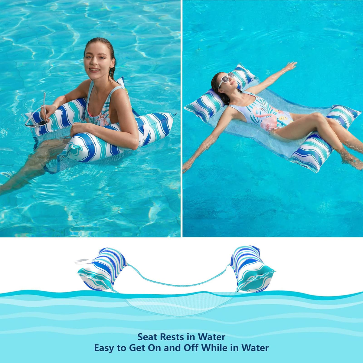 Jasonwell seat rests in water for easy boarding and cooling.