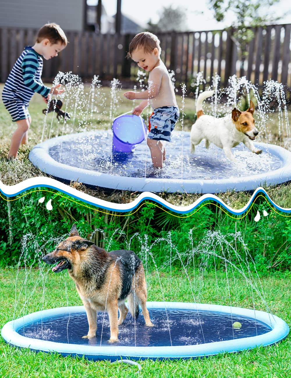Jasonwell Splash Pad thick durable material withstands energetic outdoor play.