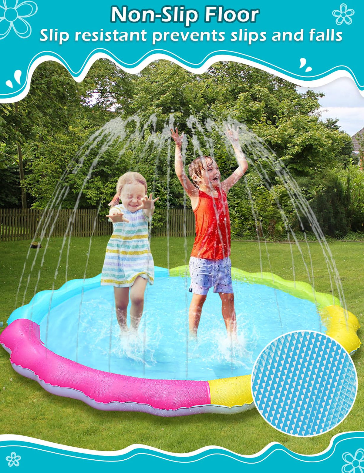 Jasonwell splash pad with garden hose connection for quick setup.