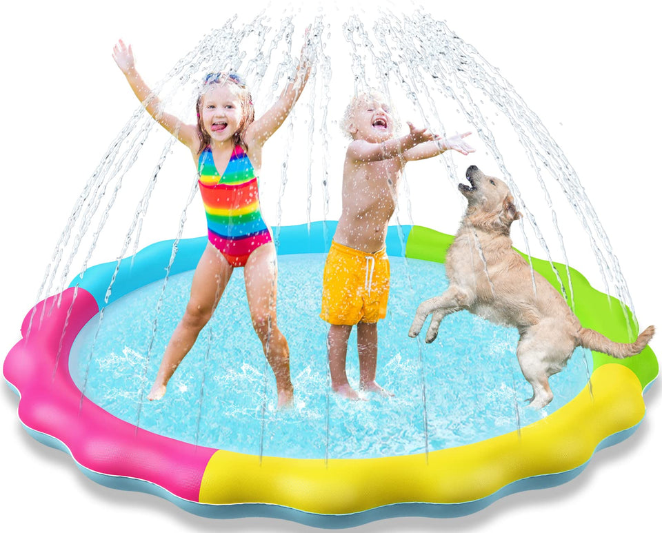 Jasonwell Splash Pad kids playing outdoors on a non-slip surface.