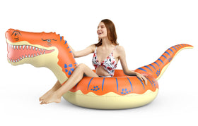 Jasonwell T-Rex ride-on pool raft suitable for kids and adults.