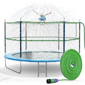 Jasonwell trampoline sprinkler setup shows quick, tool-free attachment for instant outdoor fun