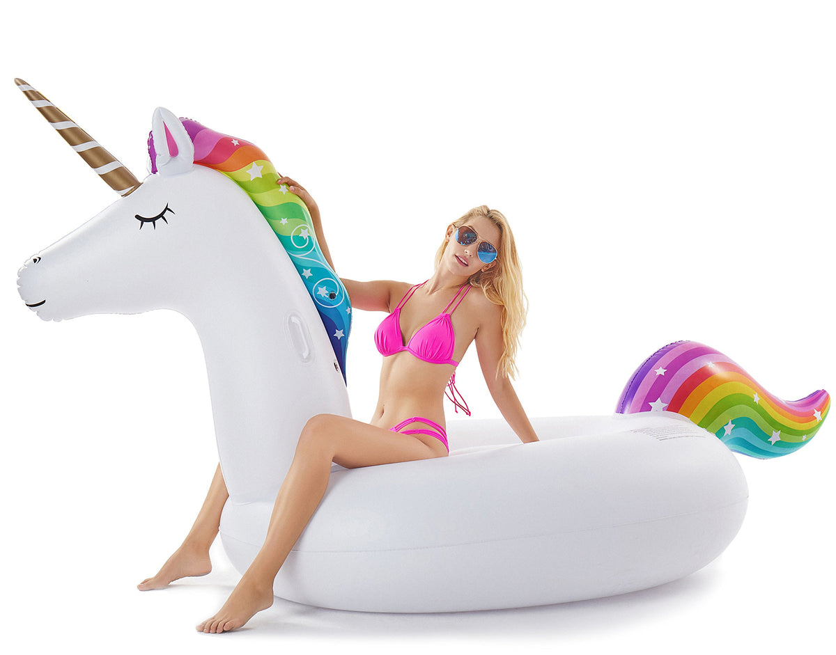 Jasonwell Giant Unicorn Pool Float offers backyard fun and stable two-person seating for sunny days.