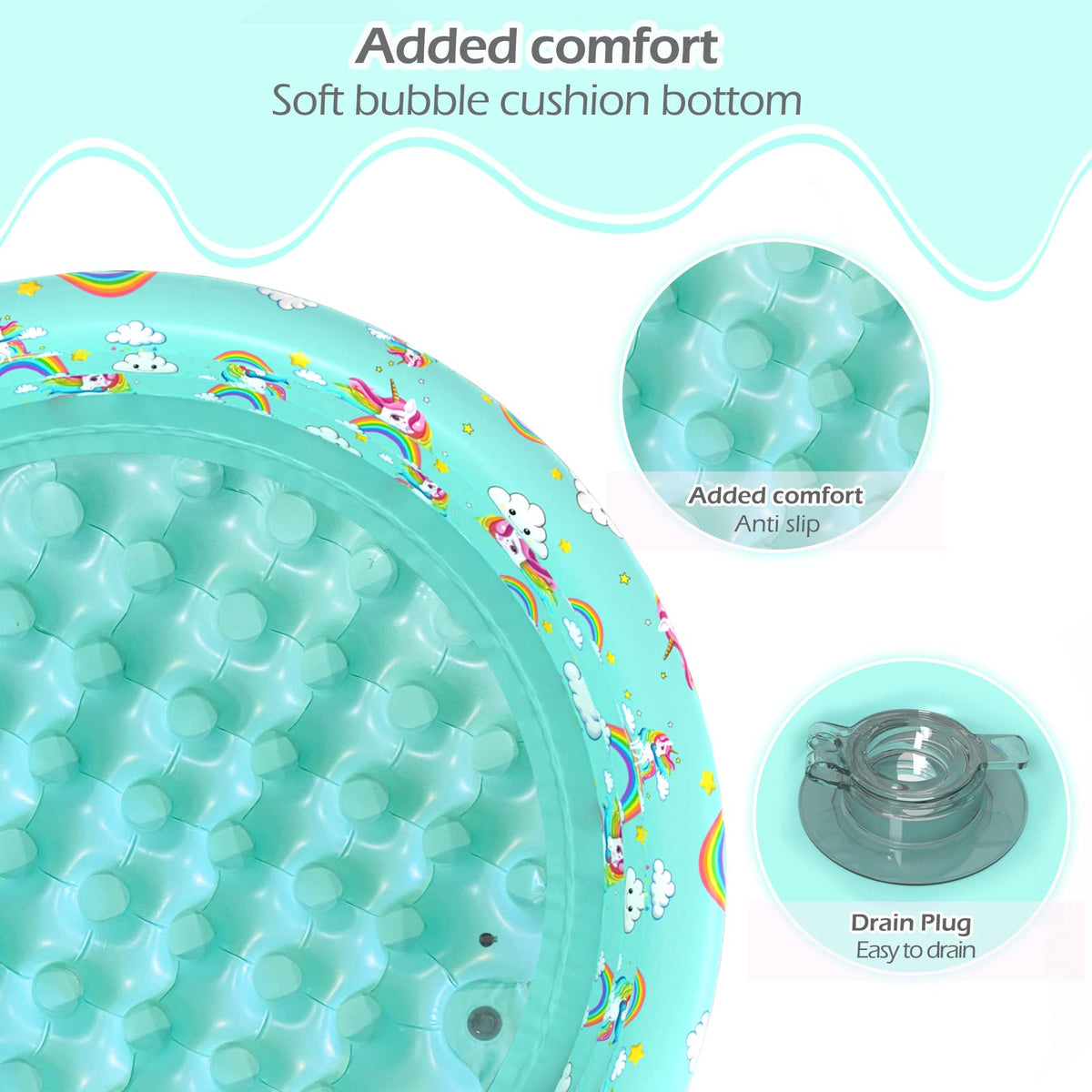Jasonwell Unicorn Pool wall detail highlights durable material and smooth seams for safe fun