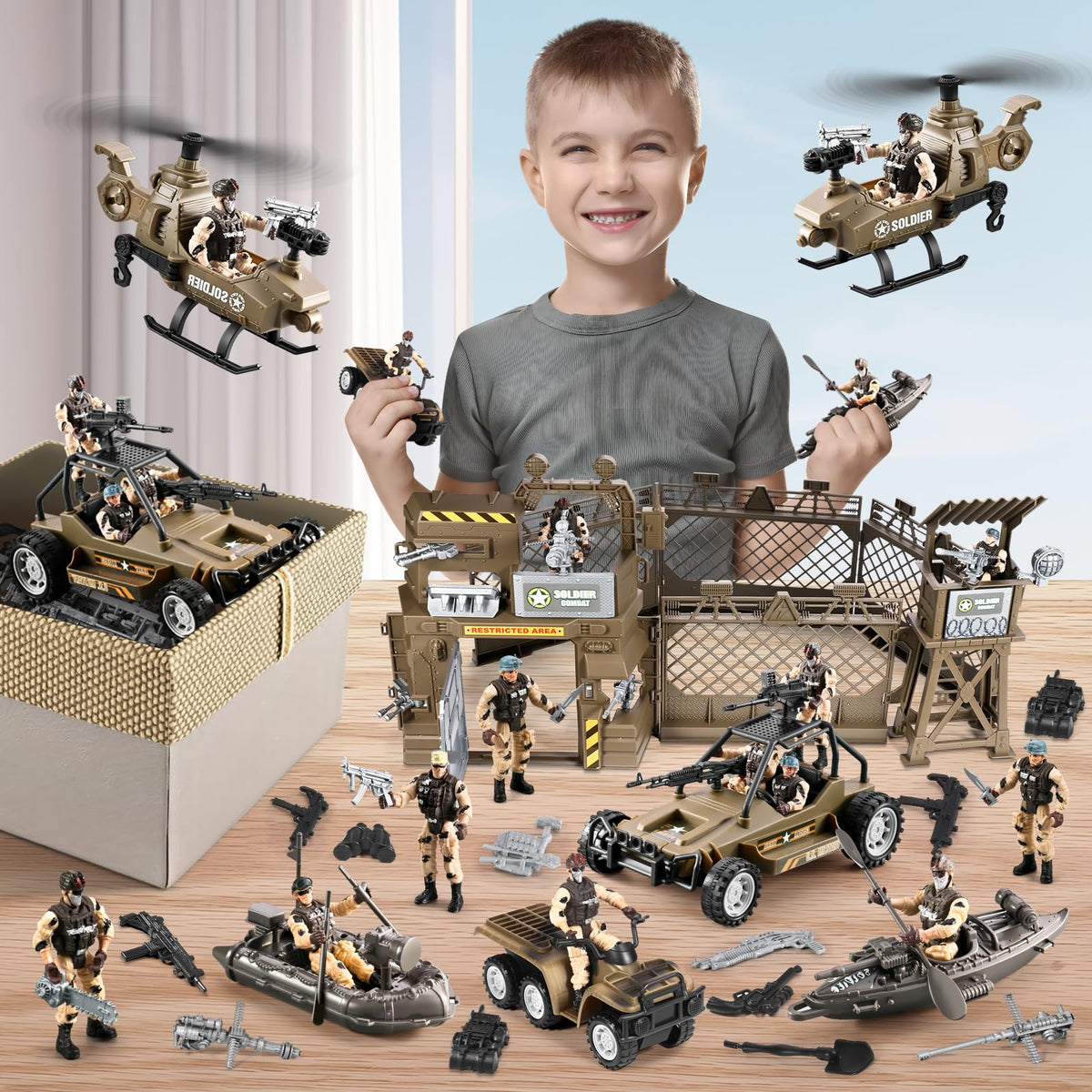 JASSKKBO 86-In-1 army base army-men-figures enable versatile poses and weapon-wielding scenes