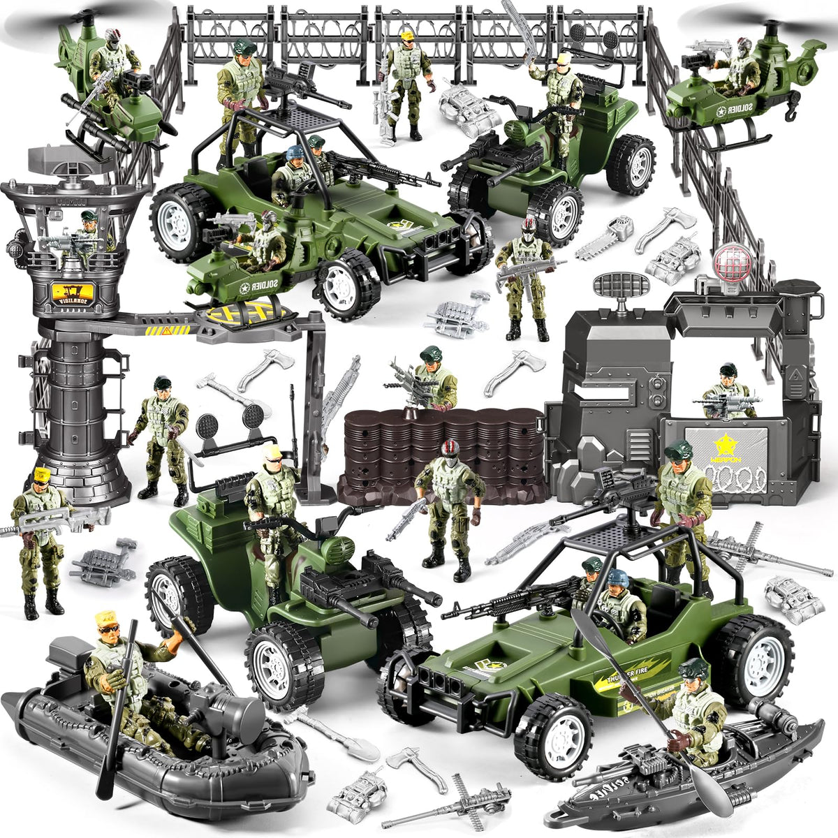 JASSKKBO 87-in-1 army base for immersive play and vehicle docking.