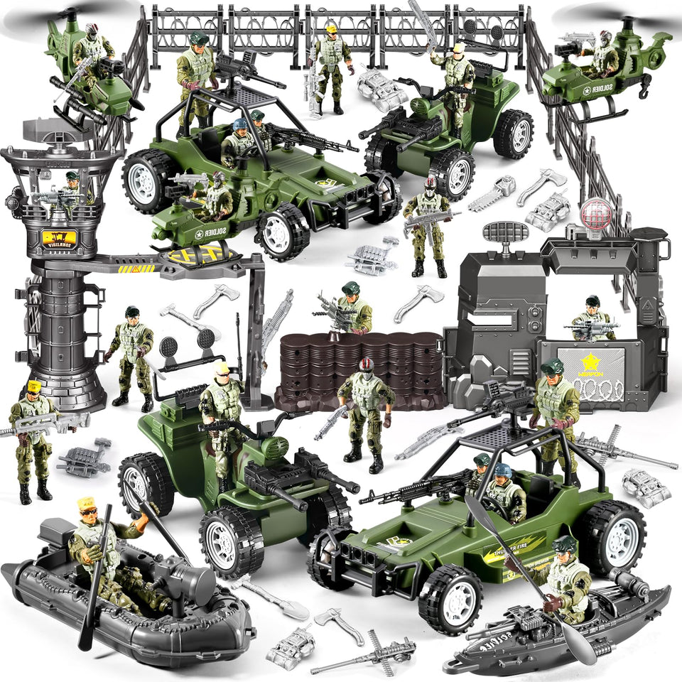 JASSKKBO 87-in-1 army base for immersive play and vehicle docking.