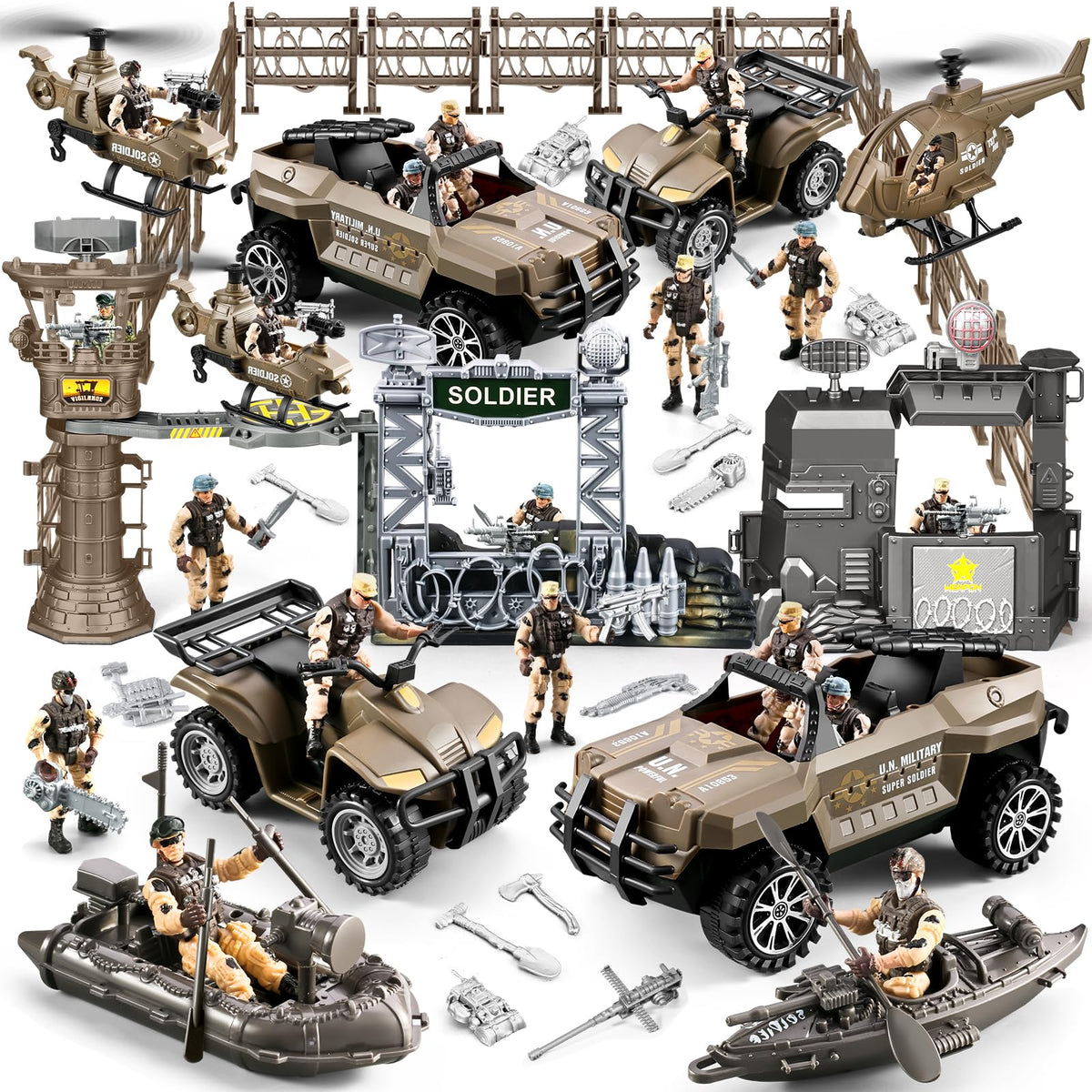 JASSKKBO 88-in-1 army base image for immersive pretend battles and family playtime.