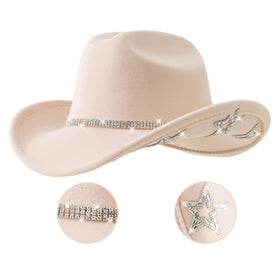 Jastore beige bling rhinestone western cowgirl hat for dress-up play.