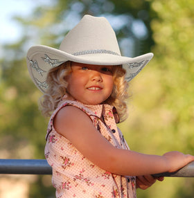 Jastore beige western hat pairs well with denim outfits for kids.