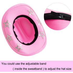 Jastore kids cowgirl hat dark pink back view featuring easy-to-adjust drawstring.