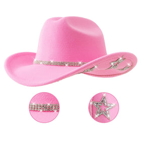 Jastore kids cowgirl hat dark pink front view with rhinestones for party wear.