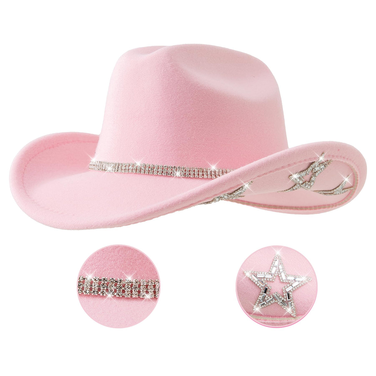 Jastore Kids Cowgirl Hat front view with rhinestones, ideal for dress-up