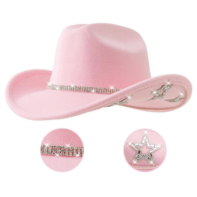 Jastore Kids Cowgirl Hat front view with rhinestones, ideal for dress-up