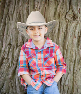 Jastore beige cowgirl hat offers playful style and sun shade.