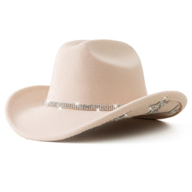 Jastore beige sparkly star disco cowboy hat adds festive party flair.