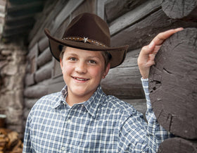 Jastore toddler cowboy hat beige adjustable drawstring fits growing heads.