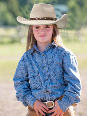Jastore toddler cowboy hat beige worn with denim for costume or outdoor fun.