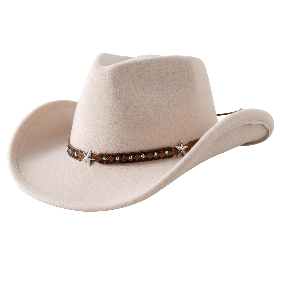 Jastore toddler cowboy hat beige side view, adjustable drawstring for secure fit.