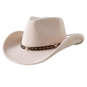 Jastore toddler cowboy hat beige side view, adjustable drawstring for secure fit.