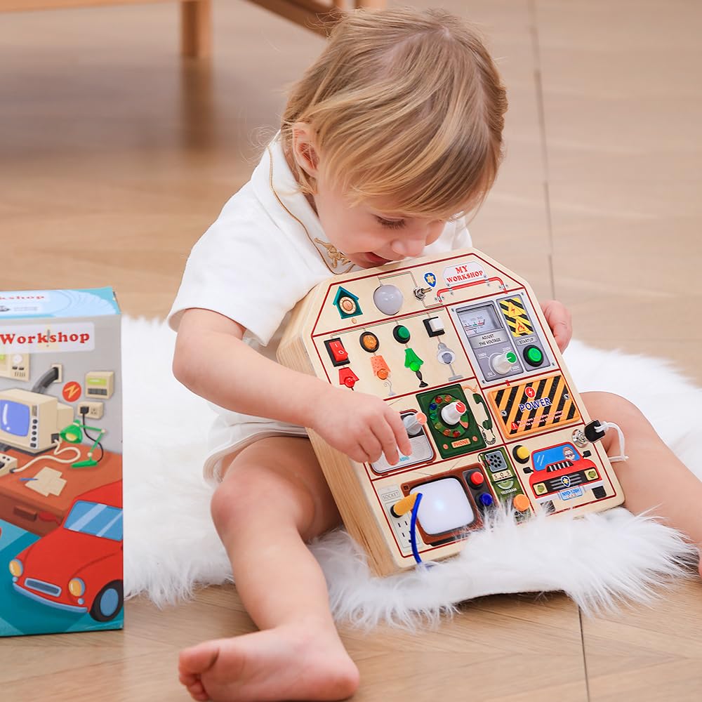 JAUNTY Busy Board radio TV telegram interactive elements spark imaginative play
