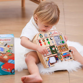 JAUNTY Busy Board radio TV telegram interactive elements spark imaginative play