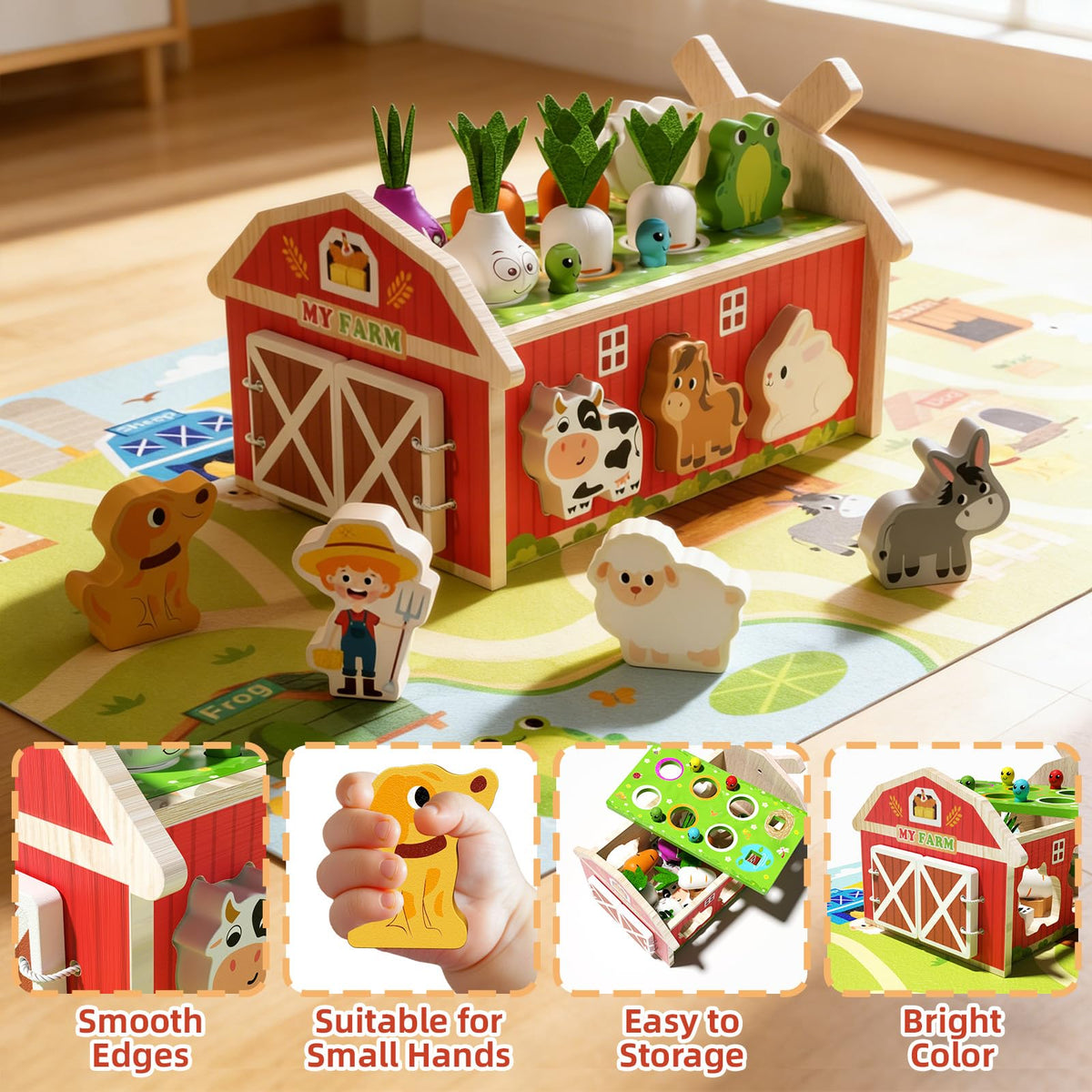 JAUNTY colorful vegetables pieces aid color sorting and early math activities.
