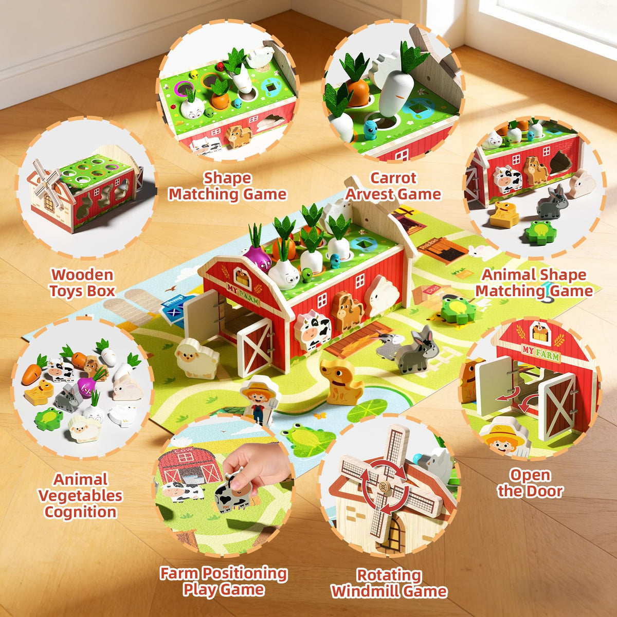 JAUNTY farm mat illustration enhances scene-based storytelling and contextual learning.