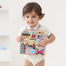 JAUNTY kitchen busy board dishwasher dial supports problem-solving and role-play in a kitchen scenario.