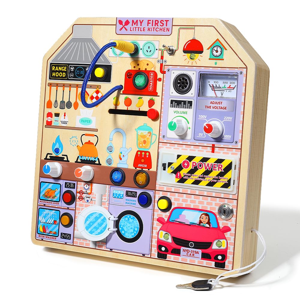 JAUNTY kitchen busy board toaster trigger provides tactile feedback and learning opportunities.