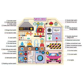 JAUNTY kitchen busy board washing-machine lever invites cause-and-effect play and exploration.