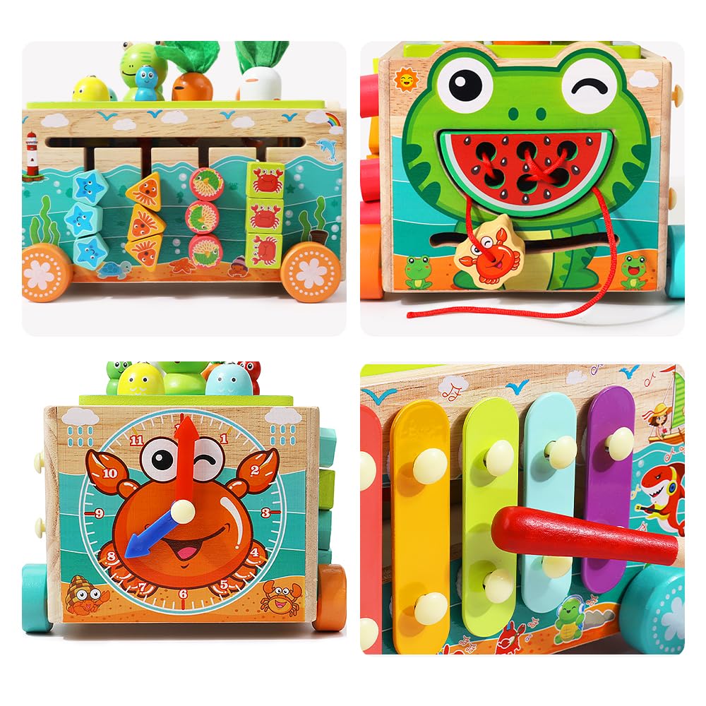 JAUNTY Toddler wooden Montessori fish pond invites pretend fishing