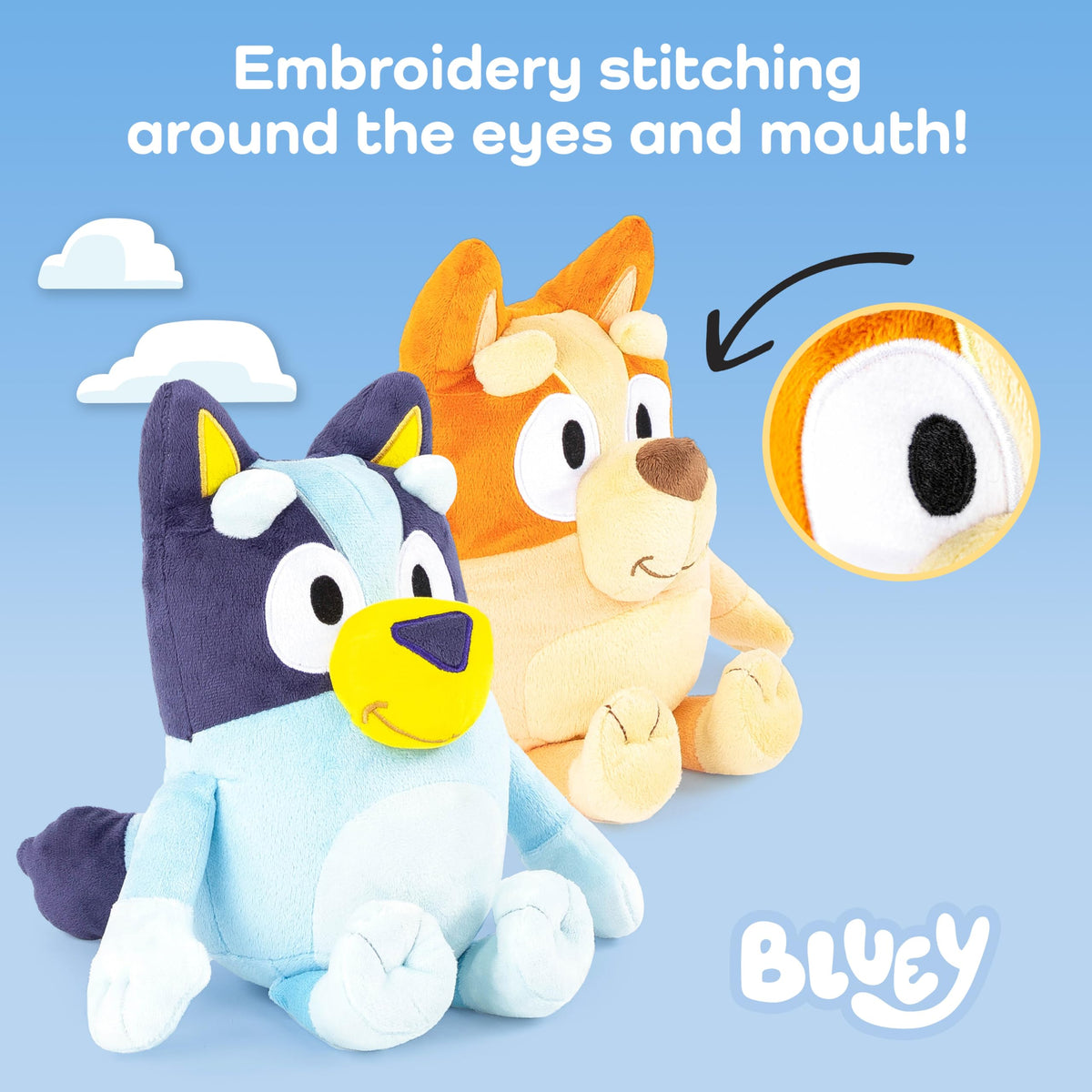 Bluey & Bingo pillows on a bed with coordinating decor by Jay Franco