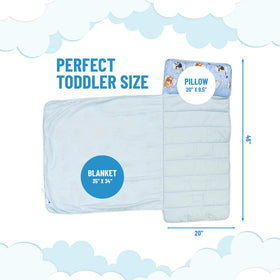 Bluey nap mat blanket feature provides soft cover for quiet time.