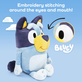 Jay Franco Bluey Pillow Buddy 19in fabric-detail closeup shows plush microfiber