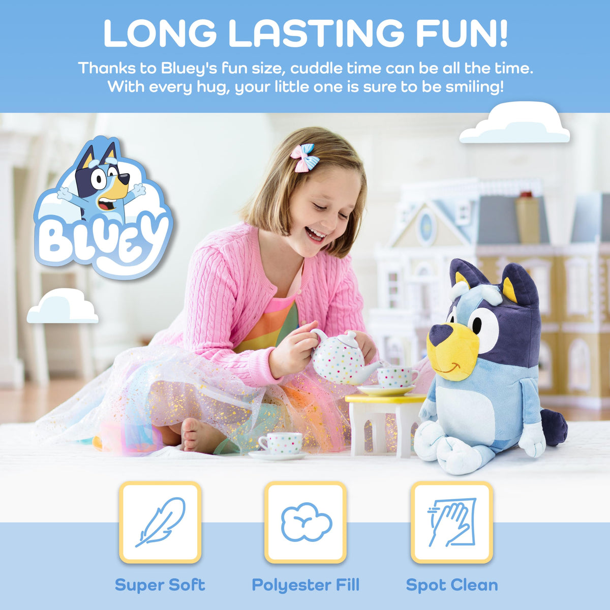 Jay Franco Bluey Pillow Buddy 19in with-child ready for cuddling at home