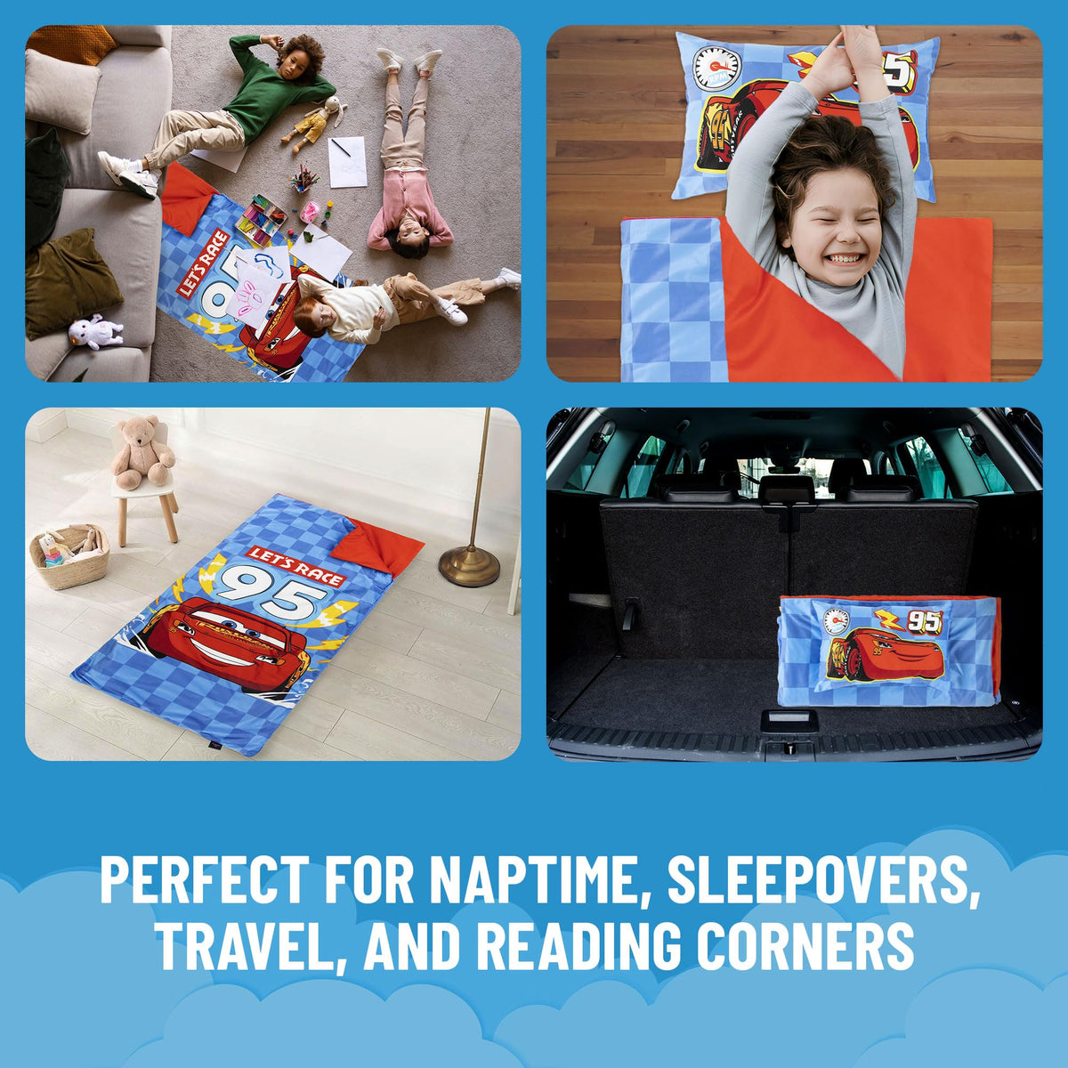 Jay Franco Cars slumber bag roll-up design saves space