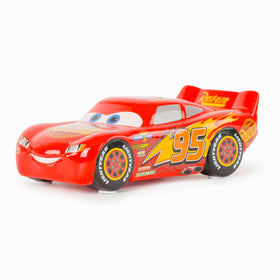 Jay Franco Disney Cars Lightning McQueen piggy bank side view highlights durable ceramic construction for daily use.