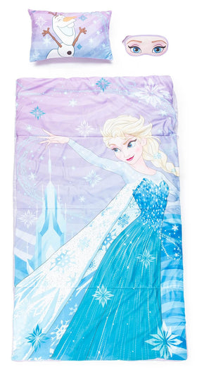 Jay Franco Disney Frozen slumber bag with Elsa and Olaf design, ideal for cozy sleepovers.