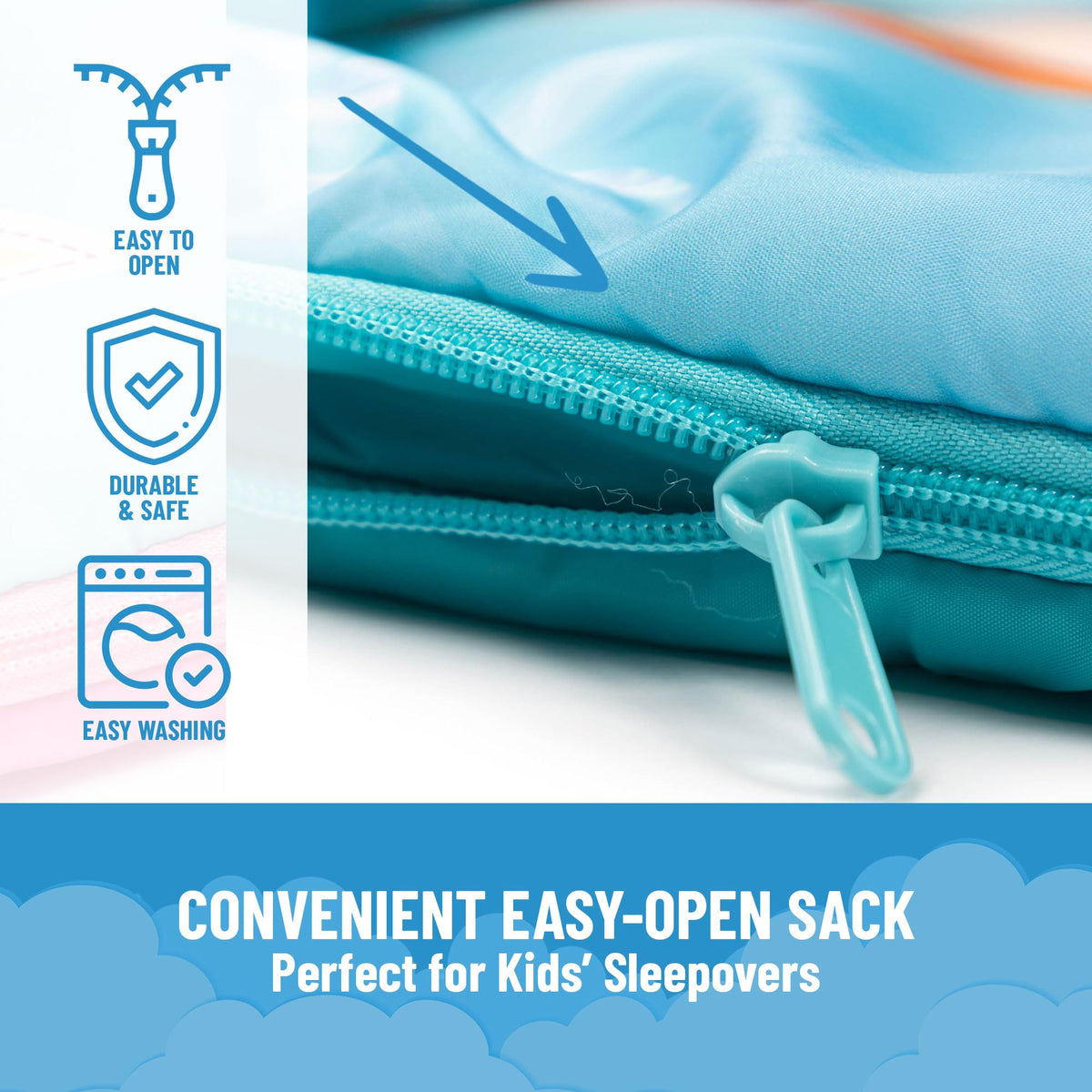 Jay Franco Disney Frozen Sparkle Slumber Sack open interior reveals soft microfiber lining for comfort