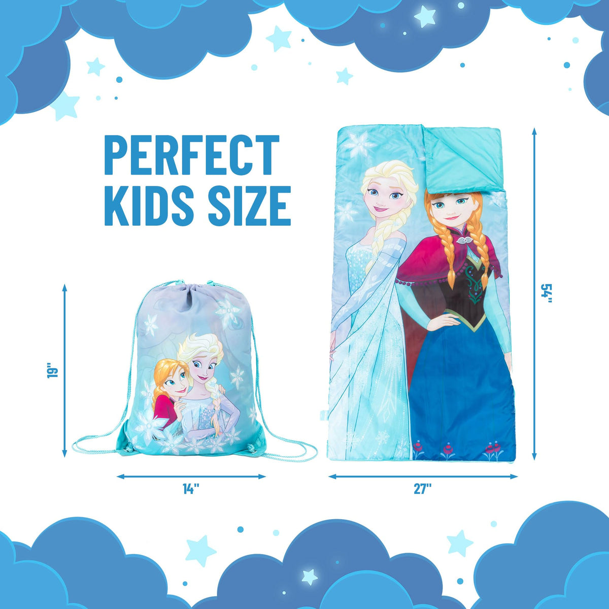 Jay Franco Disney Frozen Sparkle Slumber Sack side zip enables easy entry for kids during bedtime