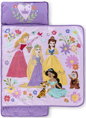 Jay Franco Disney Princess nap mat pillow close-up; ultra-soft microfiber for cozy naps.